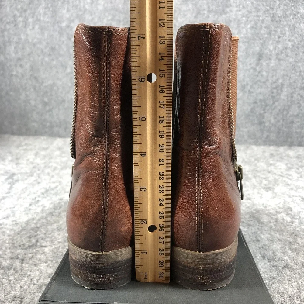 Caressa Fuller Ankle Boots Womens 7M Brown Leather Chelsea‎ Zip Casual